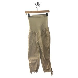 Maternity Cargo Pants‎ Adjustable Drawstring Tan Khaki Comfy Casual